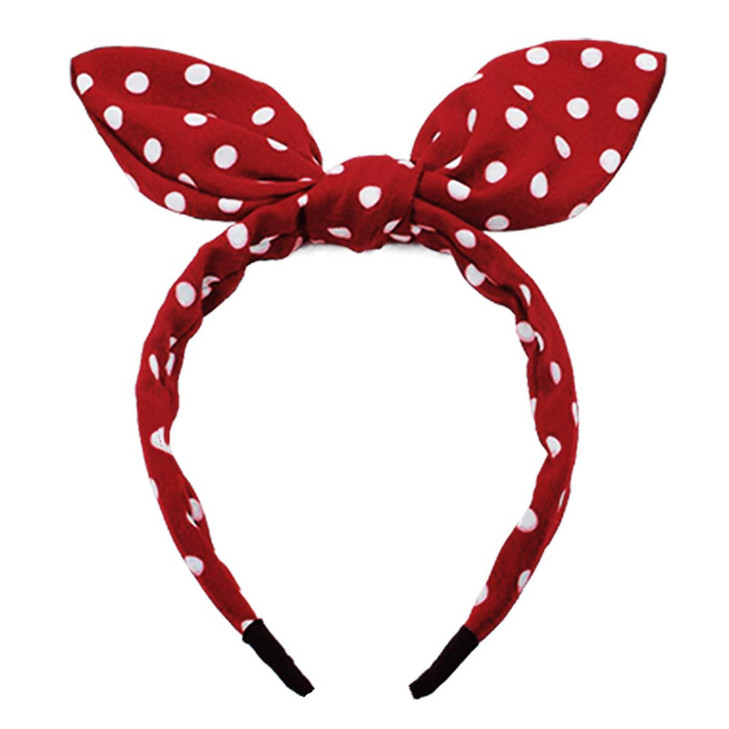 Huachi Bow Headbands for Girls Women Red Polka Dot Headwrap Cute Turban Hair Hoop Knotted with Bunny Ears Vintage Hair Accessories