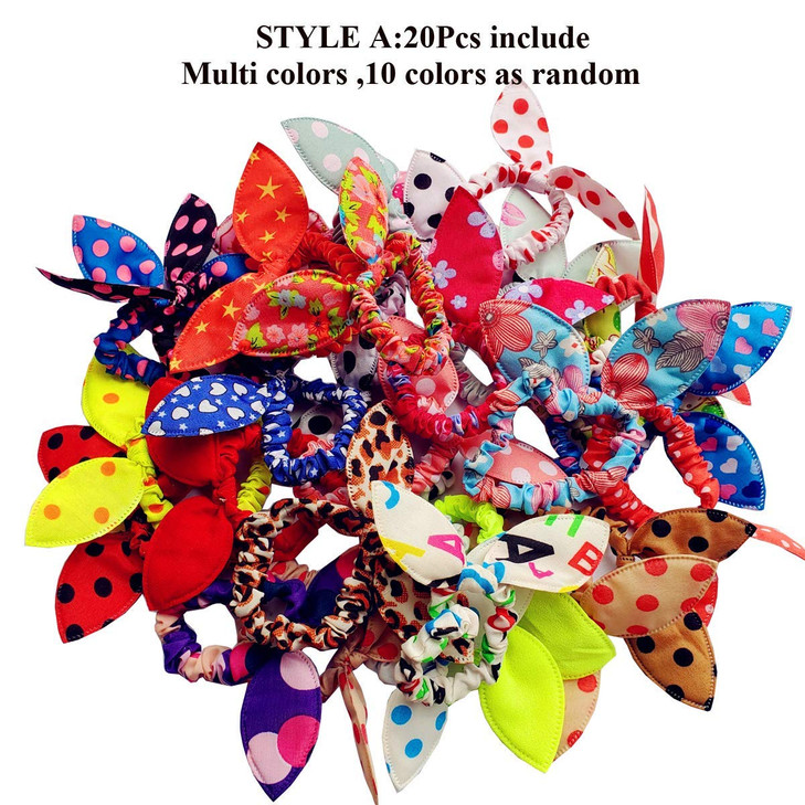 Himeeu 40 PCS Girls Rabbit Ear Hair Ties for Toddler Girls Cotton Hair Bands Women No Crease Ponytail Holders Colors Randomly