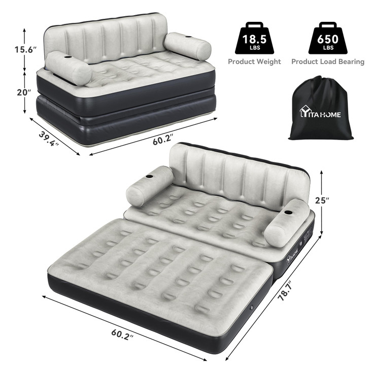YITAHOME Queen Size Air Sofa Bed Mattress with Headboard and Pump, Blow Up Couch Inflatable Bed for Home Living Room, 79" x 60" x 25" (Expanded Size,