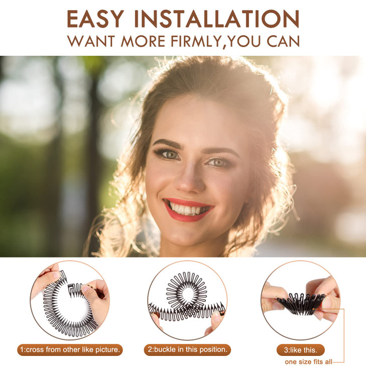 TUISER 3Pieces Flexible Plastic Circular Stretch Hair Combs, Headband Hairband Holder for Women Girls