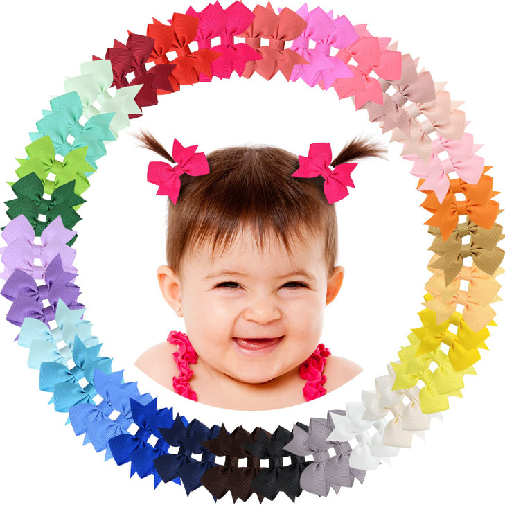 ALinmo Baby Hair Clips 60PCS - 2" Fully Lined Tiny Hair Bows Alligator Clips for Infants and Toddlers in Pairs
