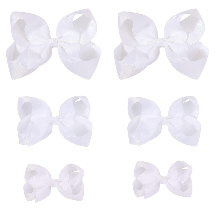 White Bows for Girls,6PCS Hand-made Grosgrain Ribbon Hair Bows Alligator Clips Hair Accessories for Little Teen Toddler Girls Kids (White)