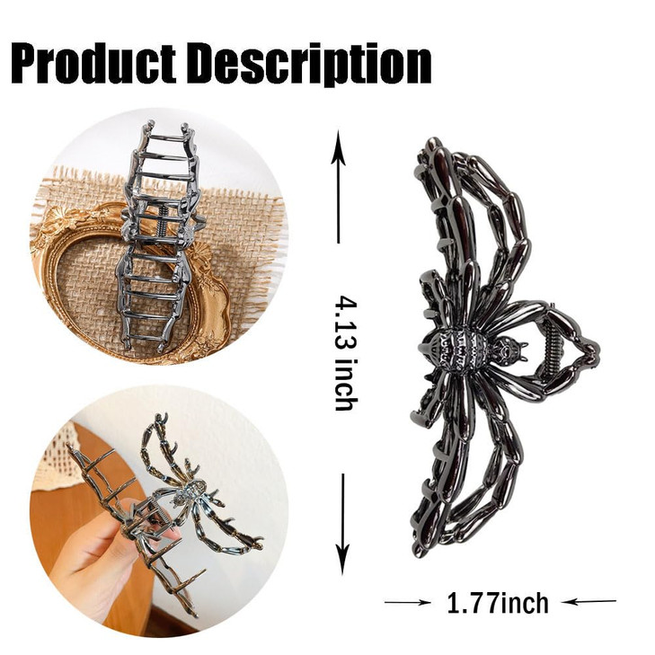 ROMODIYA Spider Hair Clip, Metal Black Hair Claw Clip with Design, Hair Accessories for Thin/Thick Hair, Large Non-slips Strong Hold, Hair Fashion Lu