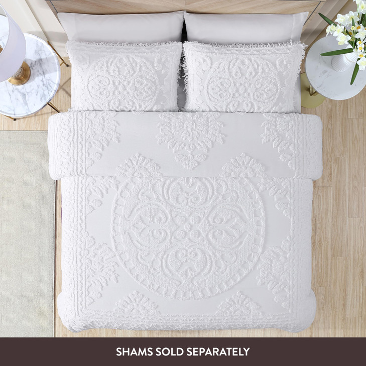 Beatrice Home Fashions Medallion Chenille Bedspread, King, White