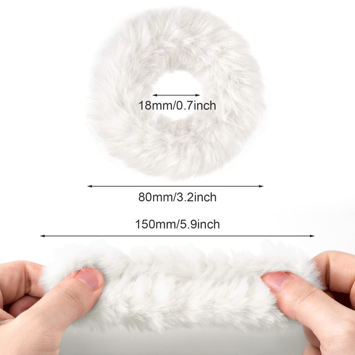 OIIKI White Fuzzy Hair Scrunchies 8pcs, Furry Hair Ties Bands with Faux Rabbit Fur, Soft Kawaii Fluffy Cute Elastic Hair Tie Ponytail Holders for Gir