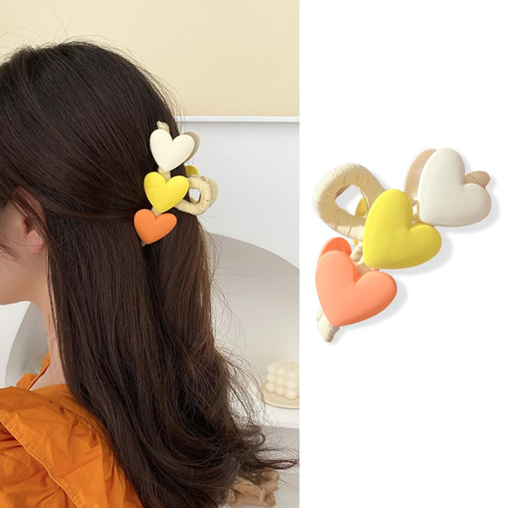 Valentine Large Hair Claw Clips for Thick Hair - French Barrette for Elegant Hair Styling in Yellow, White, Orange Love Accessories Hairpins for Wome