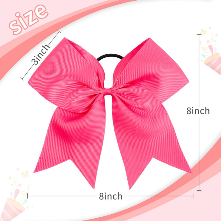 CN 1PCS Large Cheer bow 8" Girls Ponytail Holders Jumbo Teams Cheerleaders Hair Bows Competition Sports Elastic Hair Ties Accessories (Hot pink)