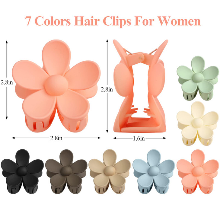 Flower Claw Clip 7 PCS Claw Clips, Hair Clips for Women Non Slip for Thick Hair Women Girls Gifts, 7 Colors