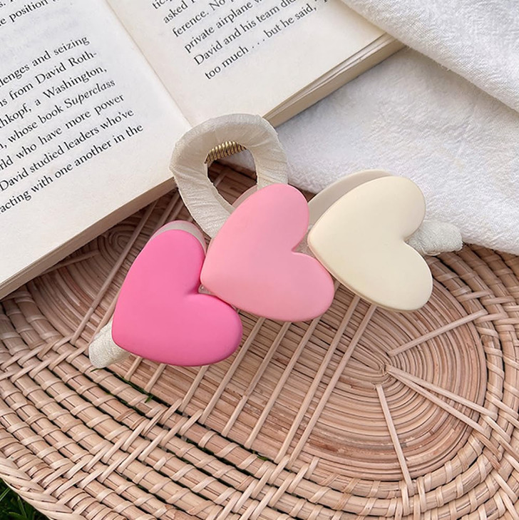 Valentine Heart Hair Styling Accessories: Large Matte Pink Hair Claw Clips, French Barrette for Women and Girls, Non-Slip Hairpins for Thick Hair (1p
