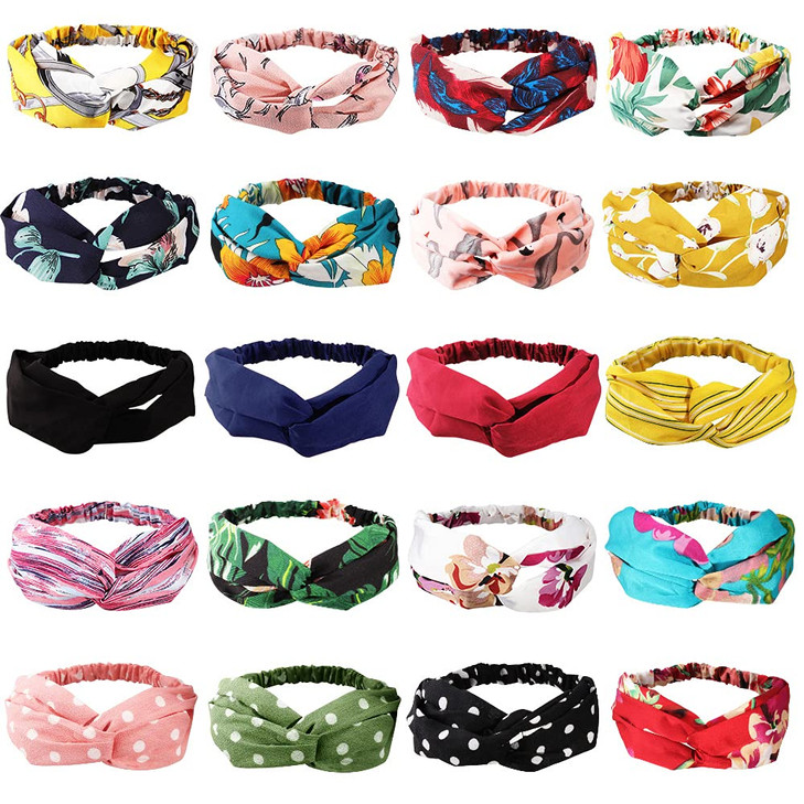 AHONEY 20 Pack Headbands, No Slip Fashion Head Bands / Wrap diademas para mujer de moda Boho Knotted Cross Elastic Twisted Floral Bandeau For Womens