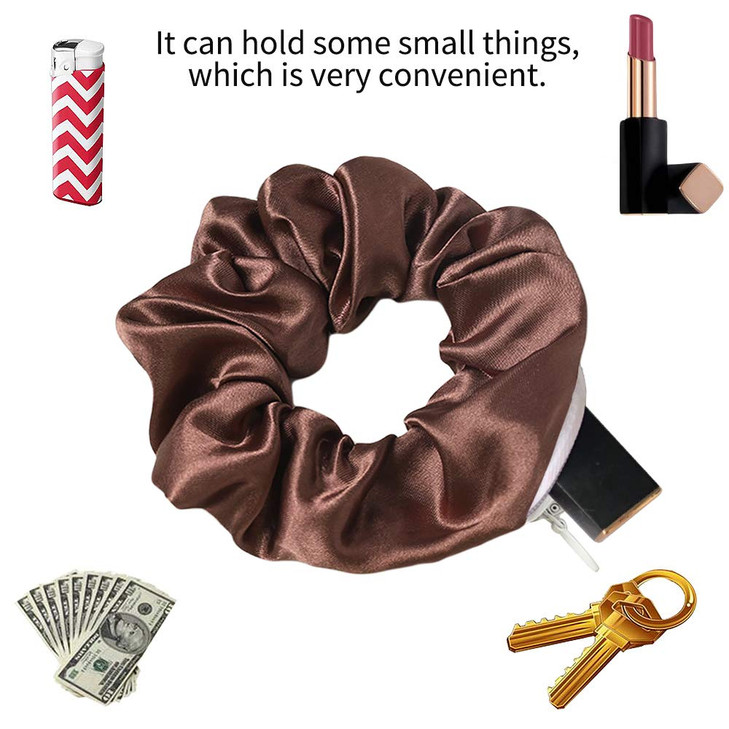 DINPREY Women's Premium Silk Scrunchies with Zipper Pouch, 9 Pcs Hair Ties Ropes, Secret Zipper Hidden Pocket Scrunchies, Tie Soft Stash Hair Elastic