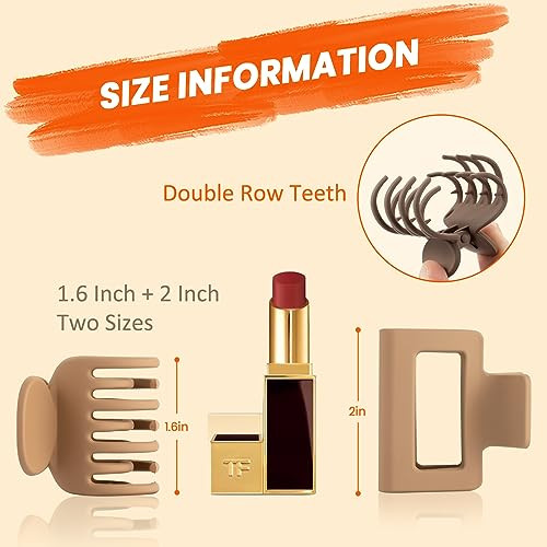DEPOKA Matte Hair Clips for Women and Girls - Rectangle and Double Row Small Claw Clips for Thin/Medium Fine Hair - Nonslip Jaw Clips (Beige, Khaki,