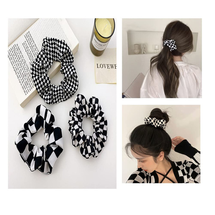 ZAHSY Buffalo Plaid Scrunchies - 3 Count Black Checkered Elastic Hair Ties for Women & Girls - Ponytail Holders