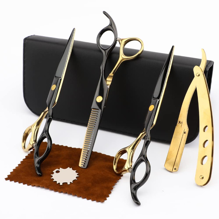 Professional Black Gold Hairdressing Scissors Hair Cutting Sets Salon Multifunctional Straight Shears Teeth Scissors Thinning Shears blending shears