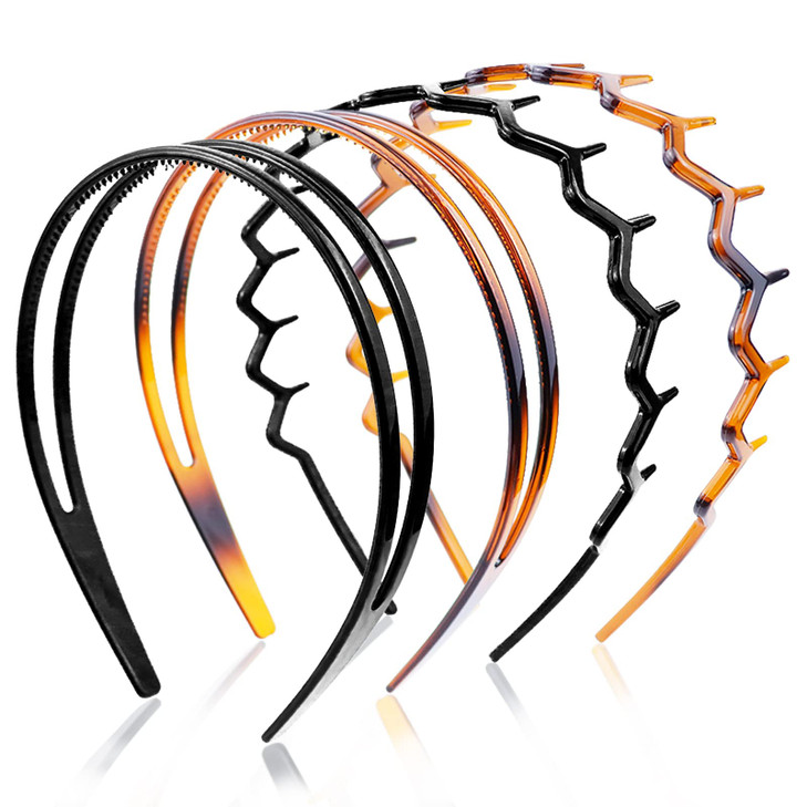 REDANHA 4-Piece Plastic Hairband Set - Zigzag Headband with Sharks Tooth Design, Non-Slip Double Row Teeth Hair Comb for Women & Girls - Black & Brow