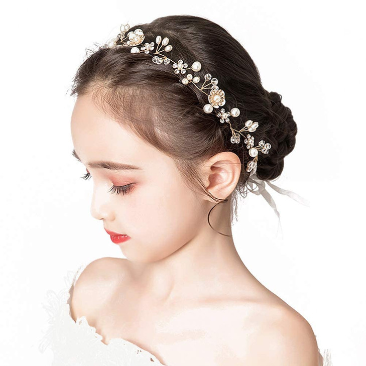 ??????? ???? ??????????? ??? ????, Princess Headpiece White Flower Headband Pearl Hair Dress for Girl and Flower Girls Cute Bridal Wedding Hair Band