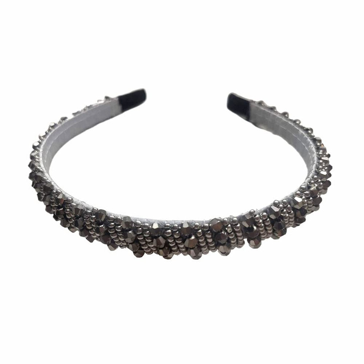 Jilukibo Fashion Sparkle 4 Rows Crystal Headbands for Women, Glitter Sparkle Rhinestone Beaded Hair Hoop Band Hair Accessories (Grey)