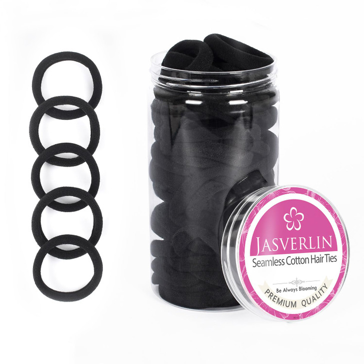 JASVERLIN 100 pcs Hair Ties Black Ponytail Holders, Soft Elastics Small No Damage Hair Bands for Women Girls Thick Thin Hair Styling Accessories Seam