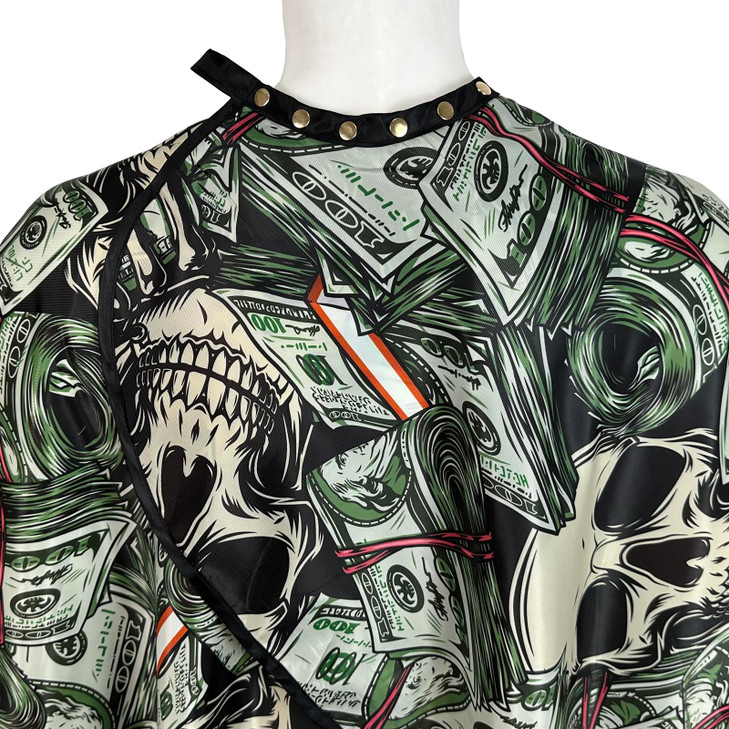 Barber Capes for Men, Hair Cutting Cape with Copper Snaps Closure, Salon Cape for Stylist, Waterproof Large Hairdressing Gown- 63× 56, Skull Style