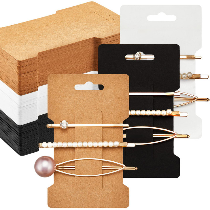 Outus 120 Pieces Hair Clip Display Cards - 6 x 10 cm Kraft Paper Rectangular Card Holders for Hair Bows, Barrettes, and Accessories Organizing in 3 C