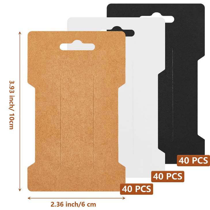 Outus 120 Pieces Hair Clip Display Cards - 6 x 10 cm Kraft Paper Rectangular Card Holders for Hair Bows, Barrettes, and Accessories Organizing in 3 C