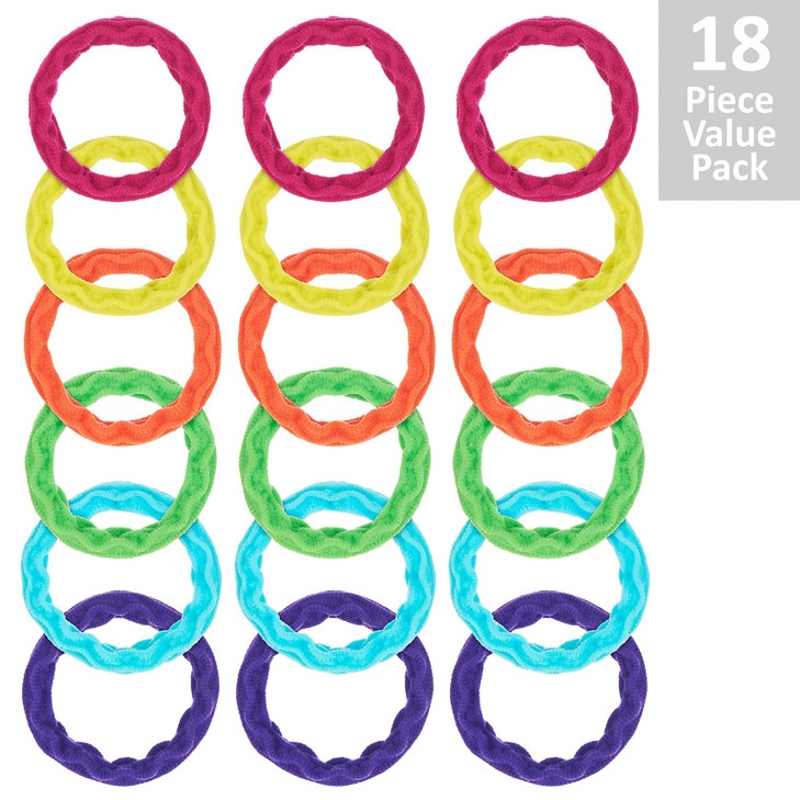 18pc Waved Ponytail Elastic Set in Bright Colors - Ponytail Holders Hair Ties Value Pack - Colorful Ponytail Holders Wavy Textured Hair Ties For Wome