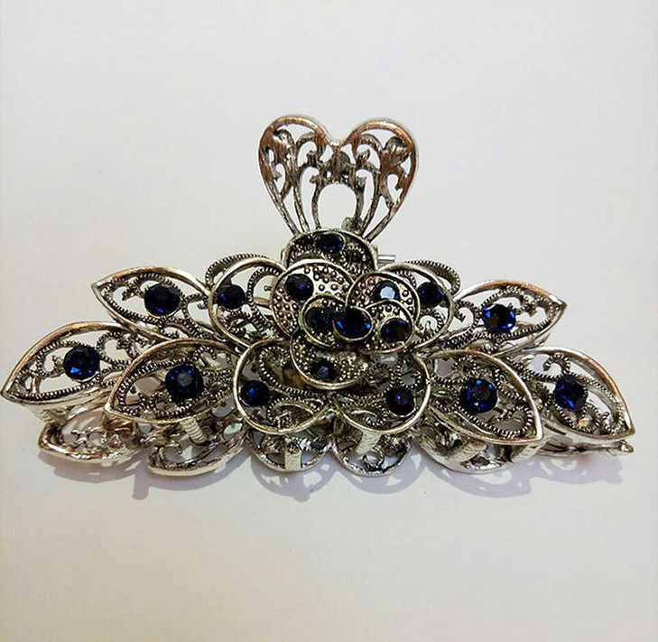 Numblartd Vintage Chic Metal Alloy Rhinestone Large Size Fancy Hair Claw Jaw Clips Pins - Women Fashion Retro Flowers Hair Catch Hair Updo Grip Hair