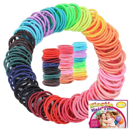 200PCS Elastic Hair Ties for Thin Hair, Small No-Crease Ponytail Holders for Kids Baby Toddler, Multicolor Girl Hair Accessories, Mini Hair Elastic w