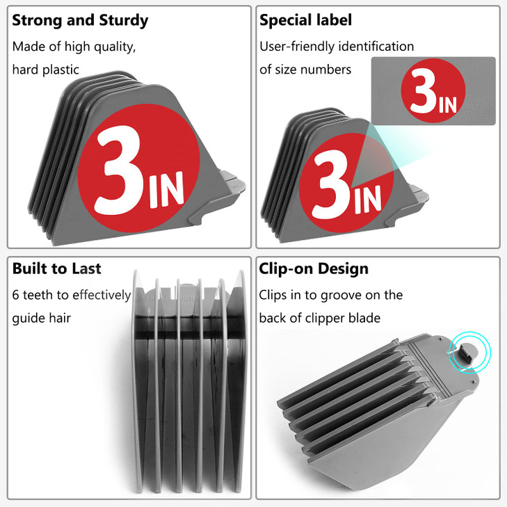 3 Inch Clipper Guards, Hair Clipper Guide Combs Premium for Wahl Clippers Mega Cutting Guides/Combs with 8 Cutting Lengths from 1.25-3 Inch Fit Most