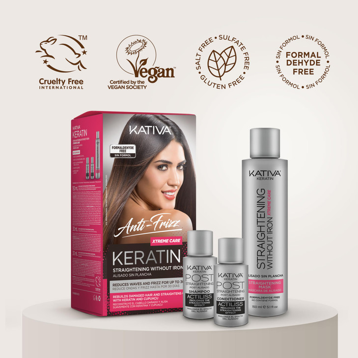 Kativa Anti-Frizz Xtreme Care, Home Use Straightening Treatment with Keratin and Cupuaçu, Rebuilds Damaged Hair and Straightens Waves