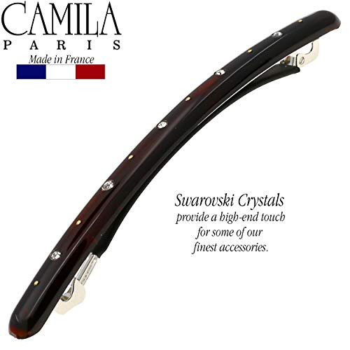 Camila Paris CP2849 French Hair Barrette Large Tortoise Shell, Long Skinny Strong Hold Grip Hair Clips for Women, Thin Rubberized Automatic Clasp No
