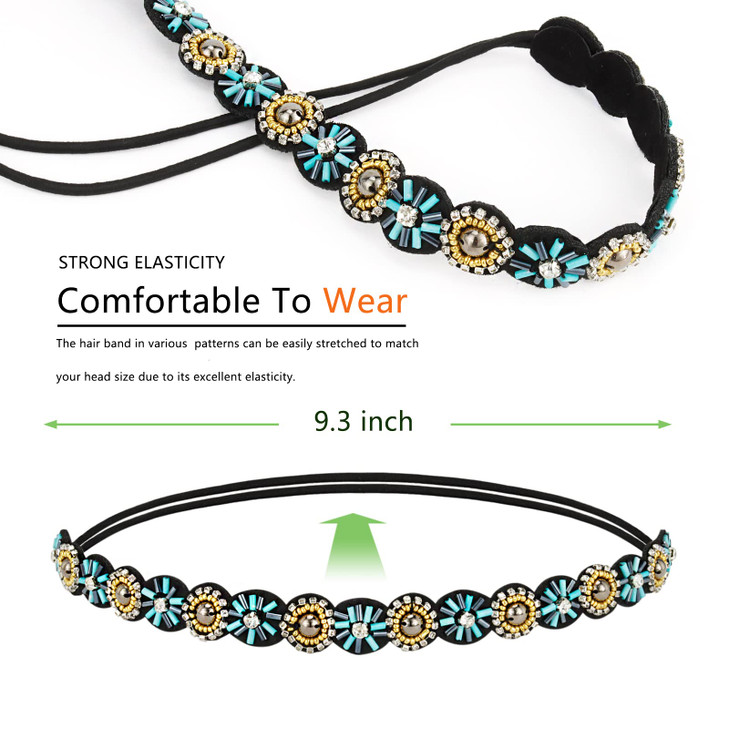 AMCAMI 5 Pcs Beaded Headband, Crystal Sparkly Hairbands for Women, Elastic Headbands with Pearls & Rhinestones, Hair Accessories for Women & Girls