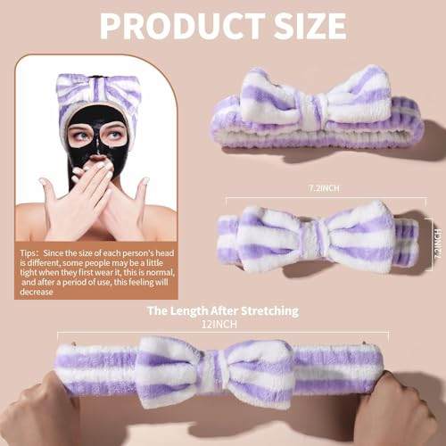 Teenitor 5pcs Makeup Headband with Removable Bow, Spa Headband for Washing Face for Teen Girls Women, Christmas Gifts Basket for Teens Girls Party, S