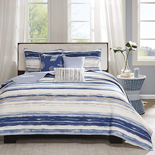 Madison Park Quilt Set Cottage Coastal Design, 6 Piece Set - All Season, Coverlet Bedspread Lightweight Bedding Layer, Shams, Toss Pillows, King/Cal