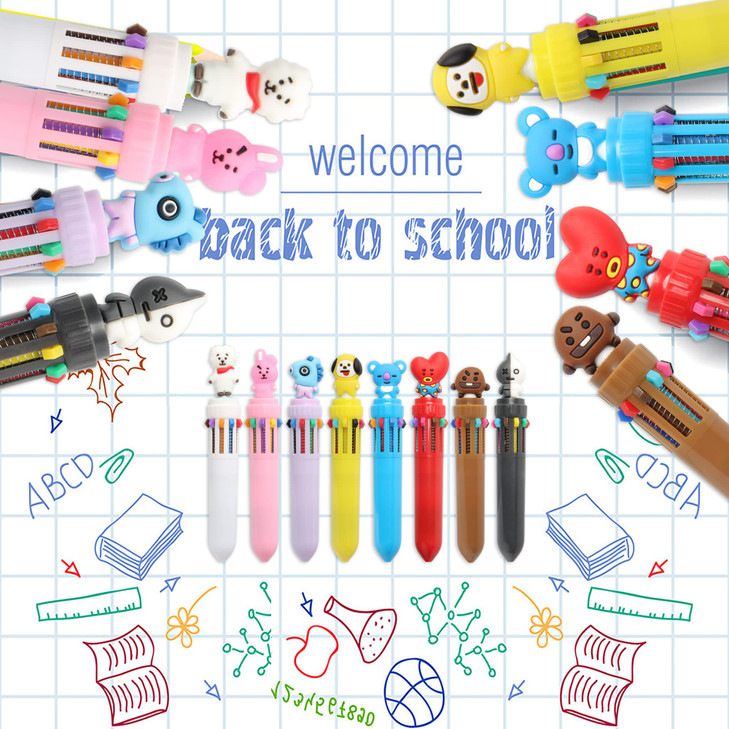 Comidox 8Pcs 10 in 1 Color Retractable Ballpoint Pen Creative Cartoon Shape Multicolor Pens Medium Point (0.7mm) for School Office Supply