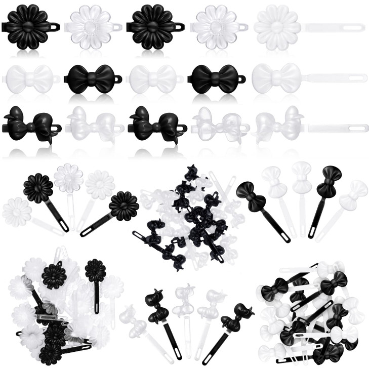 Janinka 72 Pieces Self Hinge Plastic Hair Clips: 80s 90s Cartoon Hairpins, Colorful Cute Clips for Toddler Girls (White Black Clear, Classic)