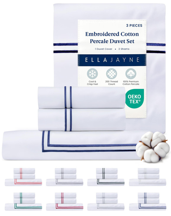 Ella Jayne Duvet Cover King (3 Pieces), 100% Cotton Percale, King/Cali King, Soft, Breathable & Lightweight Including King Duvet Cover (1 Piece) 106