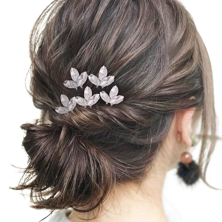 Wedding Hair Pins for Bride, 5PCS Silver With Rhinestone Hair Accessories (Silver Clear)