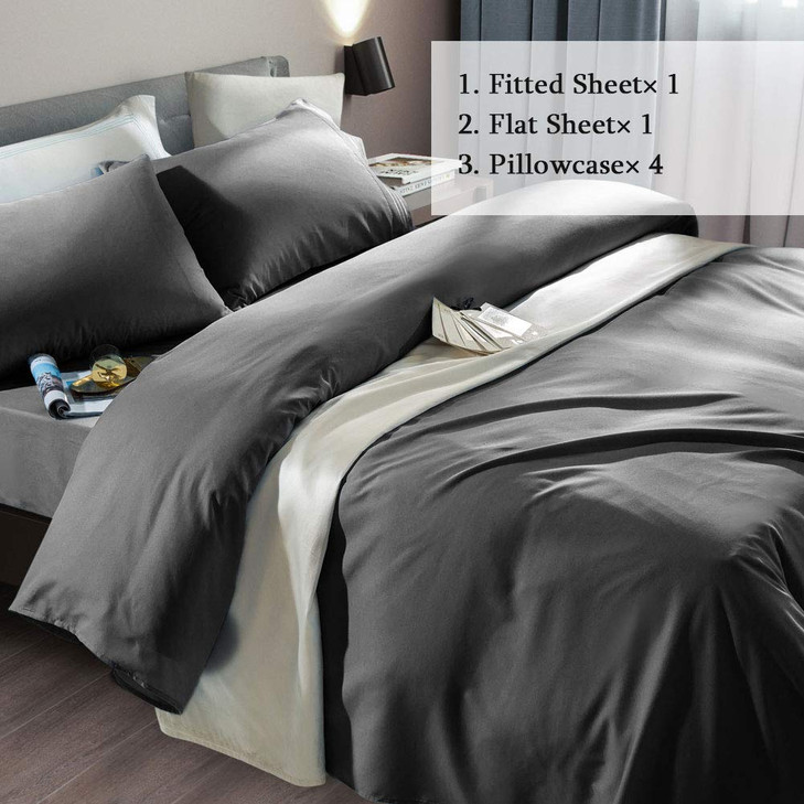 SONORO KATE Bed Sheet Set Super Soft Microfiber 1800 Thread Count Luxury Egyptian Sheets Fit 18-24 Inch Deep Pocket Mattress Wrinkle-6 Piece (Dark Gr