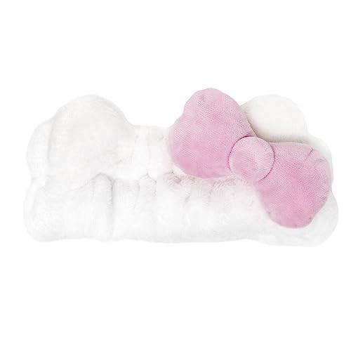 The Crème Shop Plush Spa Headband w/Hello Kitty's Signature Bow, Spa Headband for Washing Face, Skincare Headbands, Soft & Fluffy Headbands for Women