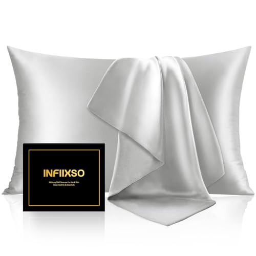 INFIIXSO Mulberry Silk Pillowcase for Hair and Skin, Silk Pillow Cases Standard Size with Hidden Zipper 20x26 Inches, Ultra Smooth and Soft Cooling P