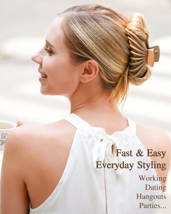 4 Pack Hair Claw Clips for Women, 4.7 Large Hair Clips for Thick Thin Hair, Non-slip Matte Big Hair Claws for Girls (Black, White, Brown, Khaki)