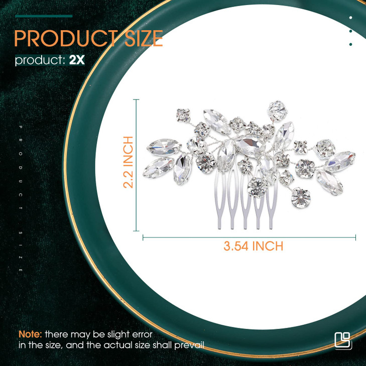 2 Pcs Bridal Wedding Hair Comb Rhinestone Silver Bridal Side Comb Crystal Rhinestone Hair Accessories for Women and Girls