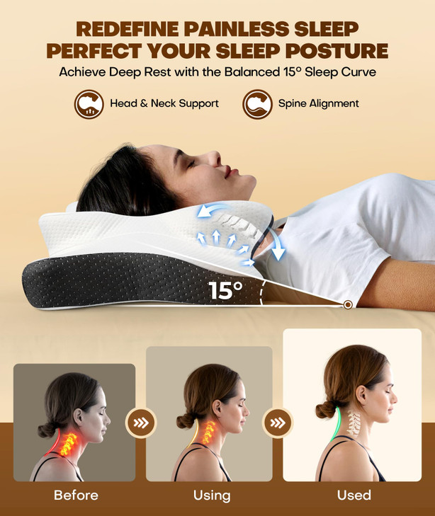 Cozyplayer True Cooling Cervical Neck Pillow for Pain Relief, Ergonomic Side Sleeper Pillow for Neck Support, Odorless Orthopedic Contour Memory Foam