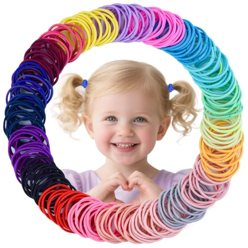 Baby Hair Ties for Girls - 200Pcs Small 1" Elastic Toddler Hair Ties Ponytail Holders Hair Tie for Baby Girls Infants Kids Hair Accessories (Color A)