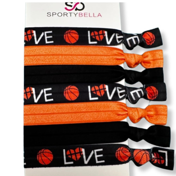 Basketball Hair Ties - No Crease Ribbon Hair Bands and Ponytail Holders, Basketball Elastics, Accessories for Girls and Women, Ideal Basketball Party