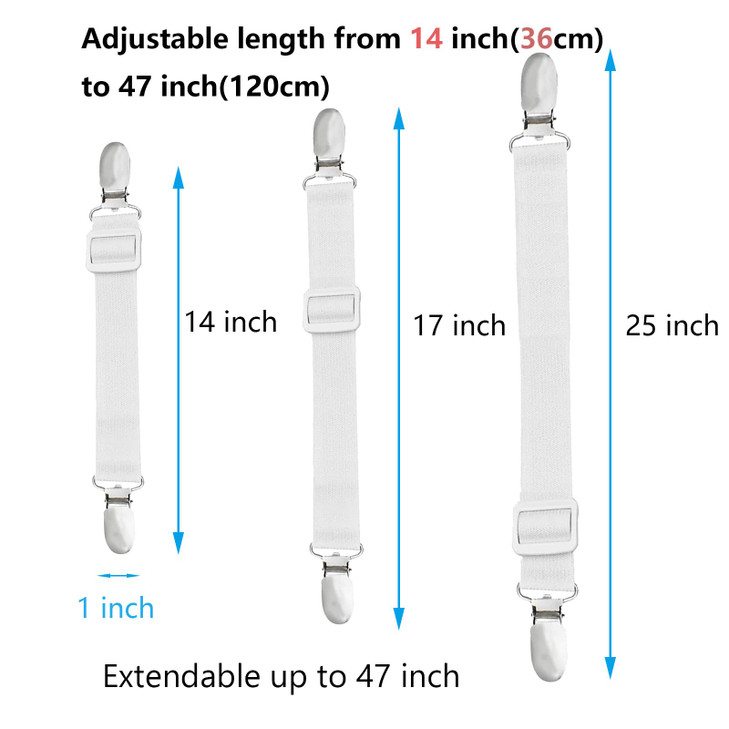 10 pcs Adjustable Bed Sheet Straps,Bed Sheet Clips, Elastic Bed Fitted Sheet Holder from 14 to 47 Inch,Couch/Sofa Cover Straps,Sheet Fastener Suspend