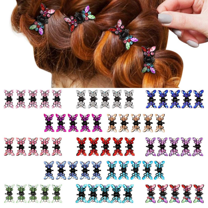 ANBALA 65pcs Small Mini Butterfly Hair Clips With Rhinestone, Interlocking Teeth for Women Girls, Lightweight Durable Metal, Cute Accessories (13 Col