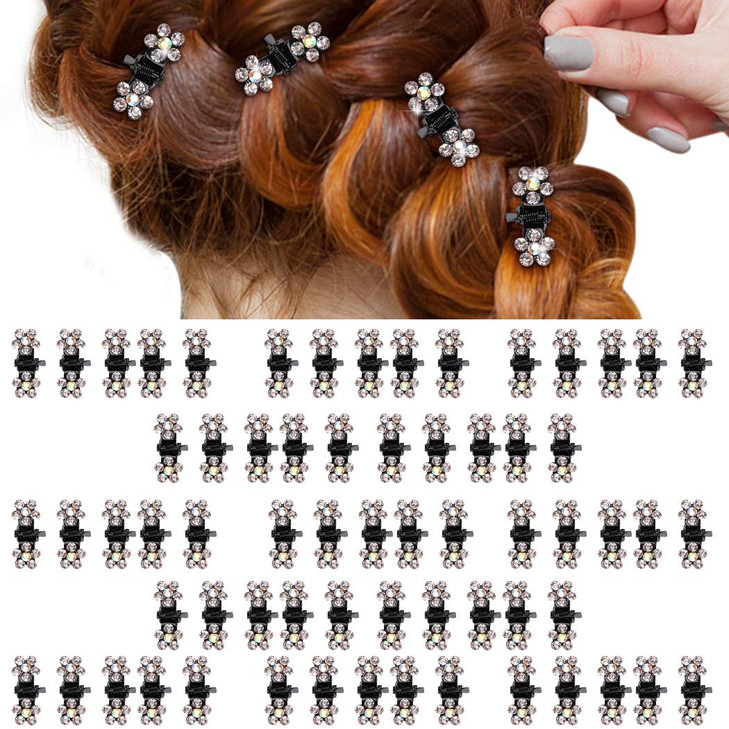 ANBALA 65pcs Mini Hair Clips No-Slip Grip Jaw Clip Glitter Teeth Clip Rhinestone Hair Clips White Flower Hair Accessories for Women Girls (White)