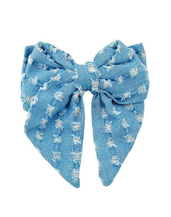 Denim Hair Clip Pin Bow Girls Large Bows HairPin BW01 (Light Blue)
